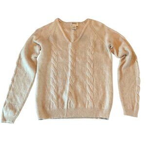 NWOT Neiman Marcus Beige 100% Cashmere Cable Knit V-Neck Sweater Womens M